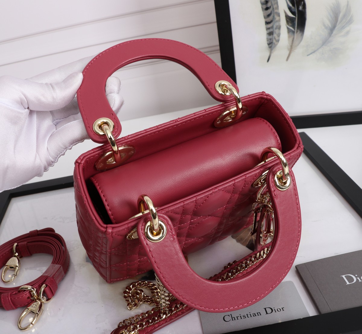 Mini Lady Dior Bag Burgundy Cannage Lambskin